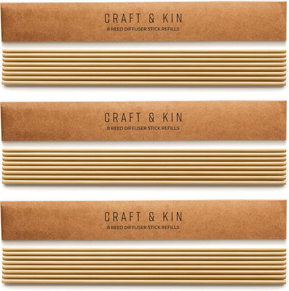 Craft & Kin Lily & Jasmine Diffuser Reed Diffuser | All Natural Essential Oil & 8 Rattan Scent Sticks | Reed Diffusers for Home, Bathroom | Long Lasting Home Fragrance in Amber Glass, 5.75oz