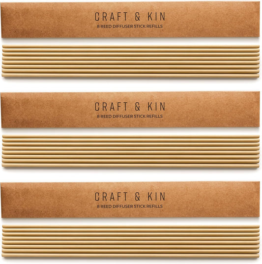 Craft & Kin Lily & Jasmine Diffuser Reed Diffuser | All Natural Essential Oil & 8 Rattan Scent Sticks | Reed Diffusers for Home, Bathroom | Long Lasting Home Fragrance in Amber Glass, 5.75oz