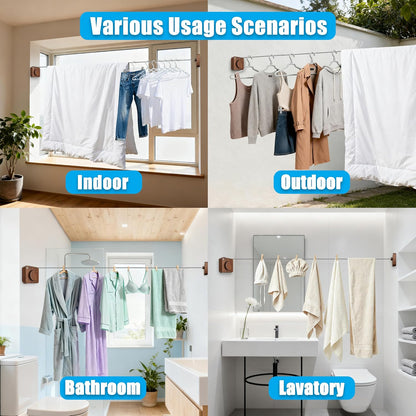 Retractable Clothesline Indoor & Outdoor, 16.2Ft Non-Sagging Stainless Steel Laundry Line with Wall Mounted Heavy Duty Design, Space-Saving Drying Rack for Bathroom, Balcony(1, White)