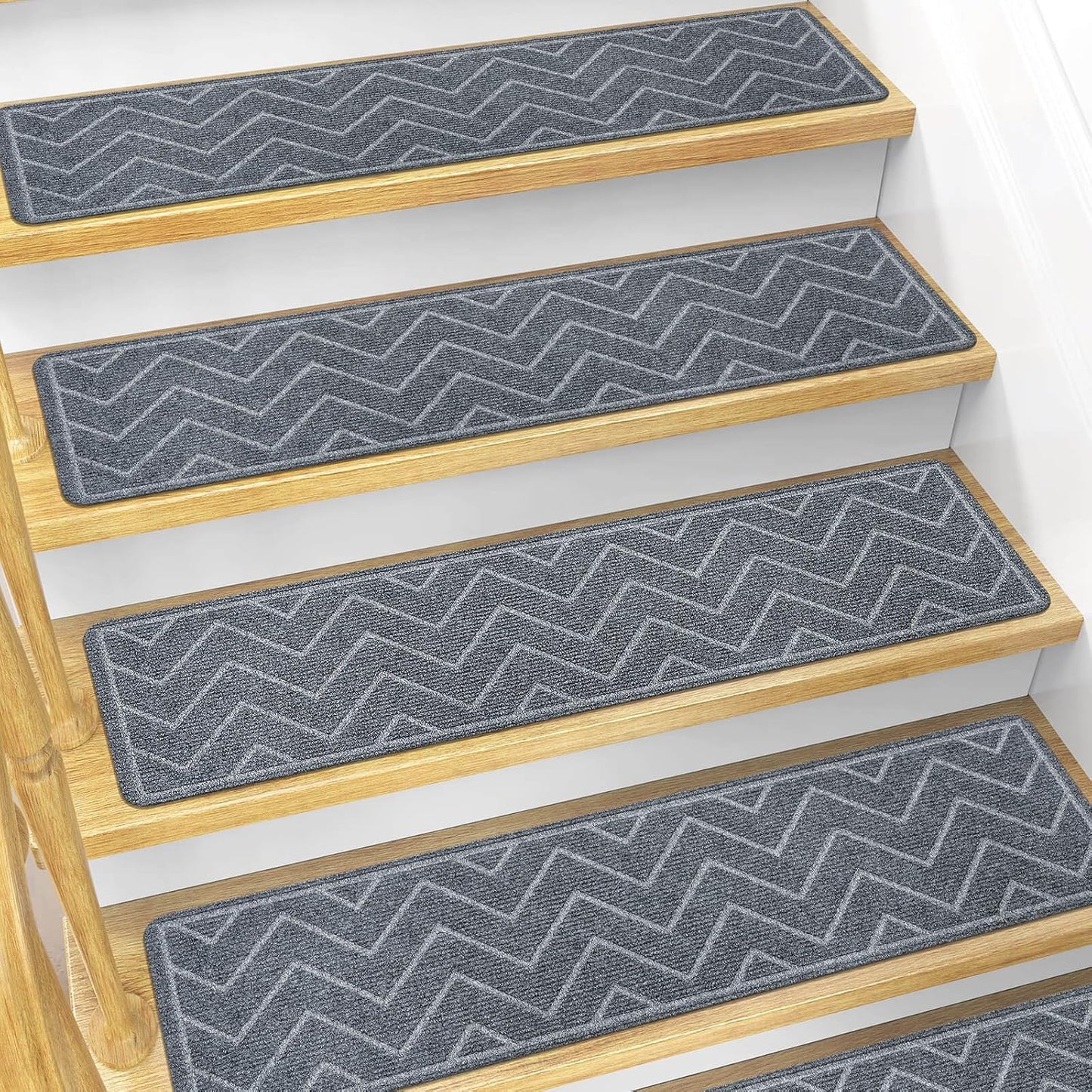 DK177 Stair Treads for Wooden Steps, 15 Pack 8"x30" Non-Slip Indoor Carpet Stair Treads with Reusable Polyester TPE Backing for Kids Elders and Pets (Dark Gray, 15PCS)
