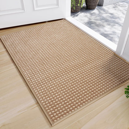 Front Door Mat 17''x30'', Absorbent Dirt Resist Washable Non Slip Low-Profile Indoor Doormat, Easy Clean Welcome Entryway Door Mats, Brown