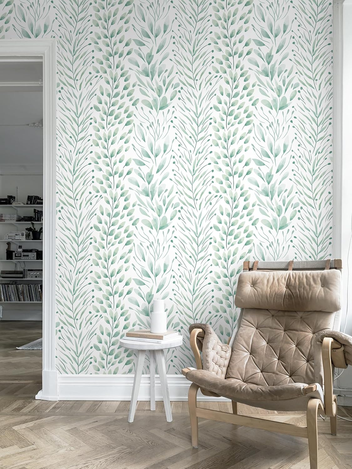 Safiyya Peel and Stick Wallpaper Boho Modern Beige Leaf Contact Paper Peel and Stick Wall Paper Self Adhesive Removable Wallpaper for Bedroom Bathroom Vinyl Roll 78.7"x17.3"