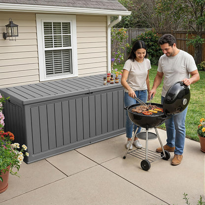 32 Gallon Deck Box Outdoor Indoor Waterproof Storage Box for Patio Furniture, Pool Accessories, Garden Tools, and Cushion Storage, Black