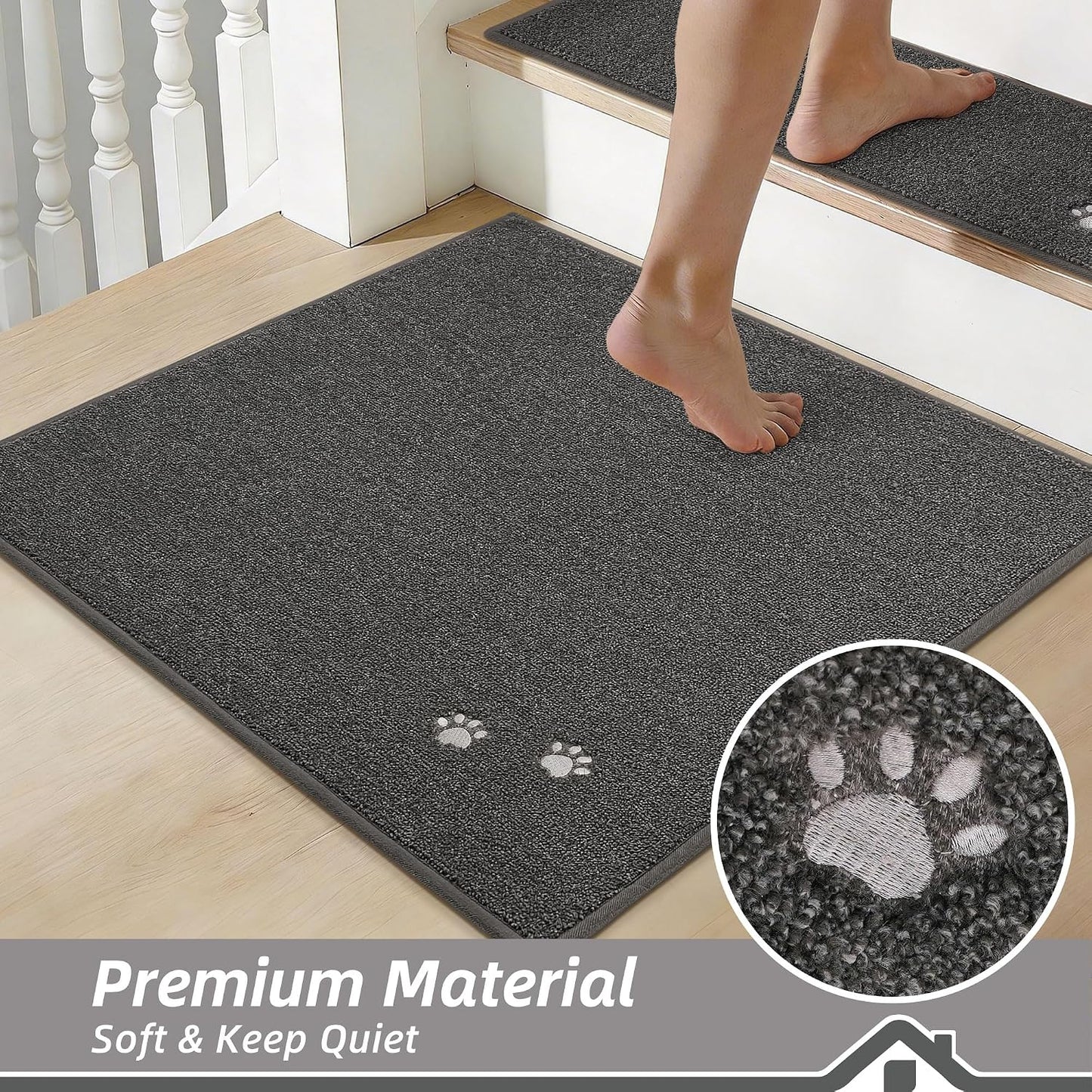 BEQHAUSE Stair Treads for Wooden Steps 28inX9in, Non Slip Carpet Stair Treads Indoor Stair Runners Machine Washable, Soft Stair Rugs Mat Surface Polyester TPE Backing, 4pcs, Charcoal