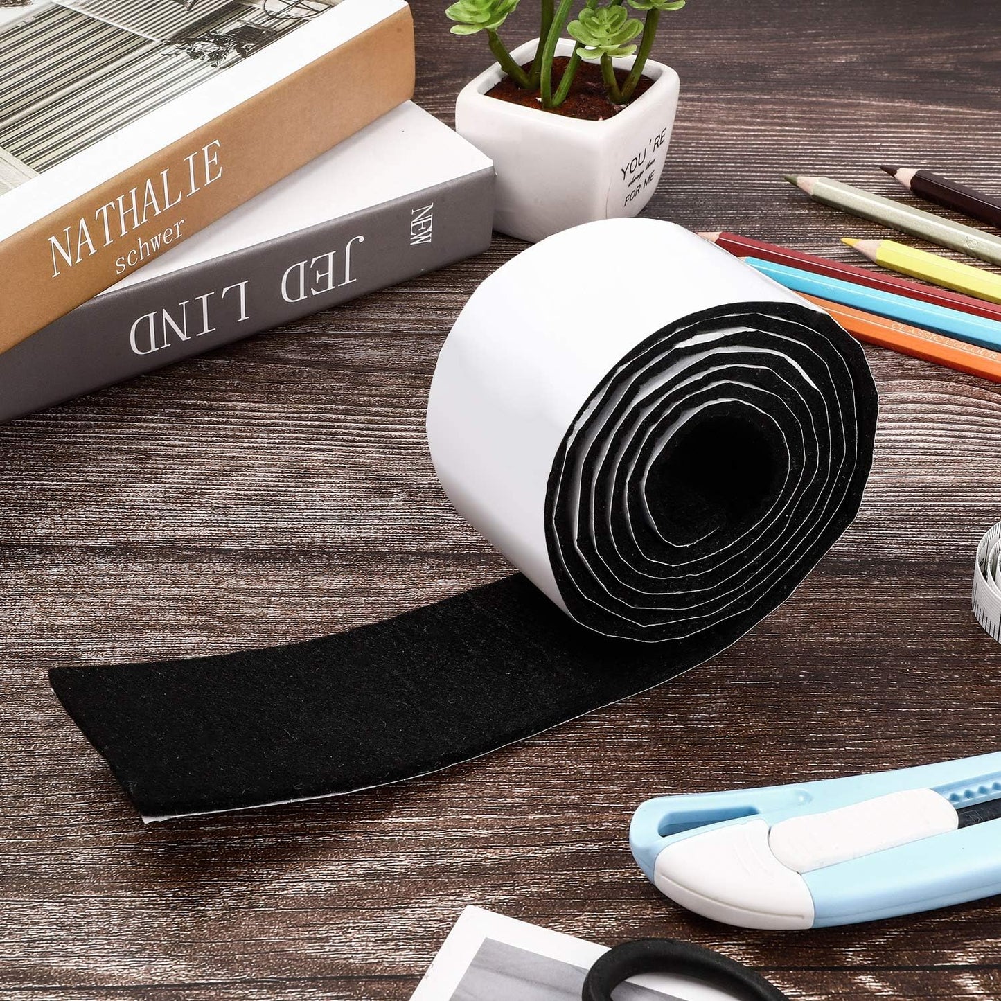 Shappy 2 Packs 120 x 2 x 0.12 Inch Felt Strips with Adhesive Backing Felt Tape Roll Non Slip Self Adhesive Cuttable Furniture Pads for Protecting Hardwood Floors, Chairs, Wall(Dark Brown)