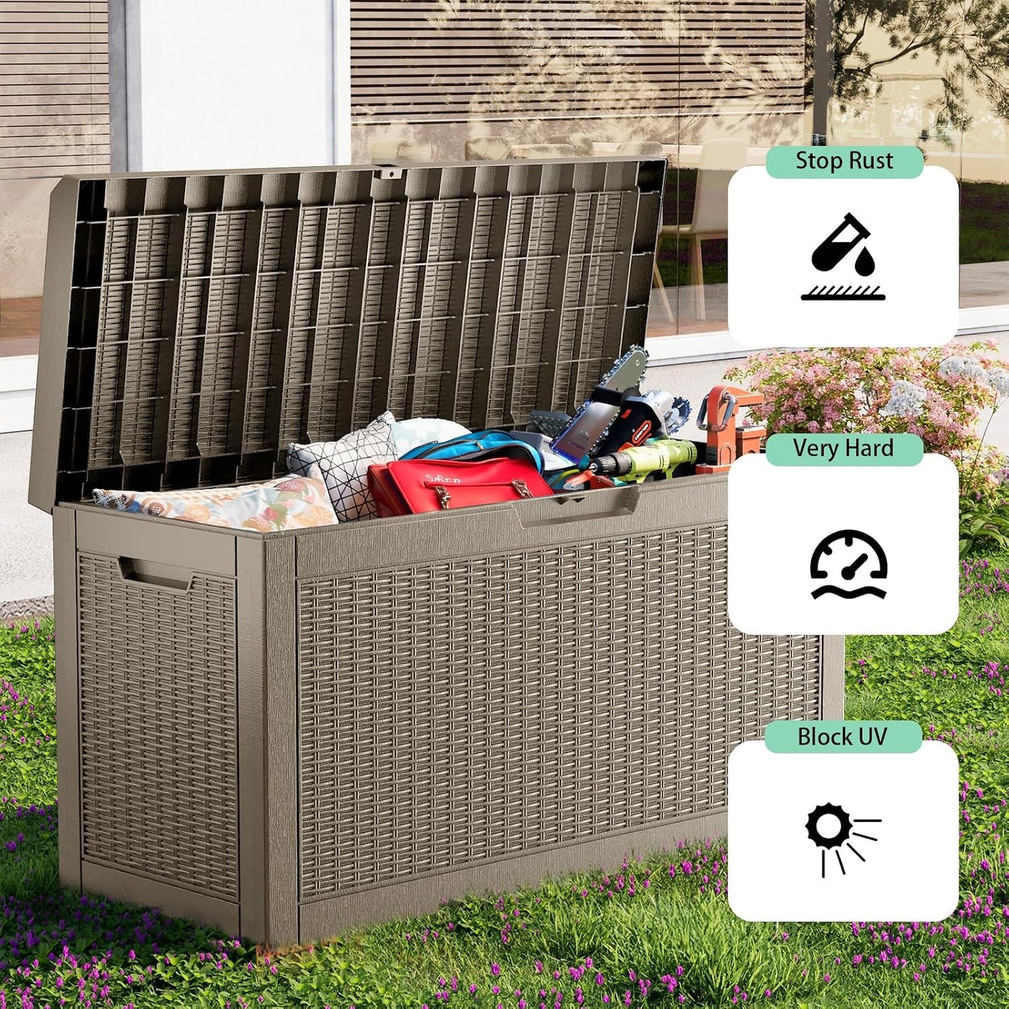 EasyUp 35 Gallon Outdoor Storage Box, Outdoor Deck Boxes for Garden Tools Equipment,Cushions and Patio Storage,Lockable and Resin,Easy to Install(Black)