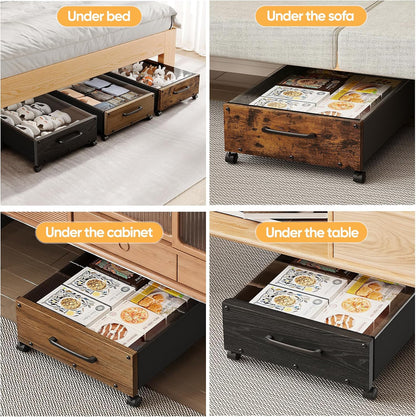 KITHELP Under Bed Storage Containers with Wheels, 2 Pack Underbed Shoe Storage Organizer with Removable Lids, Large Rolling Under Bed Storage Dresser Drawers for Clothes Toys Shoes Blankets