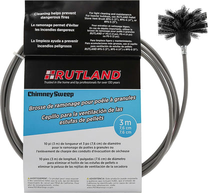 Rutland 3-Inch Pellet Stove/Dryer Vent Brush with 10-Feet Handle