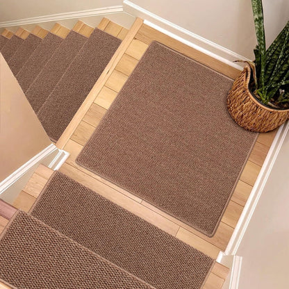 Brakki Bullnose Carpet Stair Treads, Non Slip Stair Treads for Wooden Steps Indoor, Stair Runner, Soft Stair Rugs, Edging Stair Protectors, Washable, 29.5"x9.5"x1.5" 14pcs, Beige