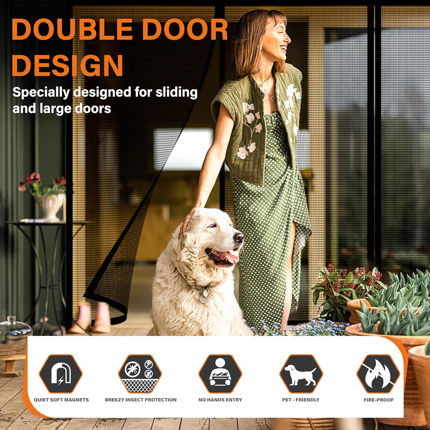Mesh Screen with Magnetic Closure-Keeps Bugs Out Let Breeze in, Heavy Duty - Pet and Kid Friendly, Works with Front, Sliding Doors (38 x 82 Inch)
