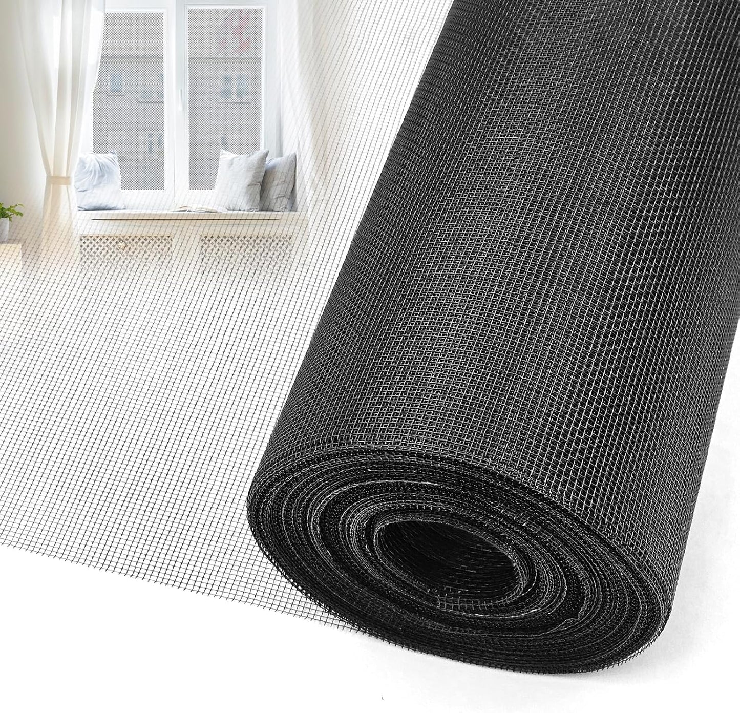 56 in × 100 ft Window Screen Mesh, Fiberglass Window Screen Replacement, Screen Mesh Roll for Window, Door, Patio, Porch (Black)