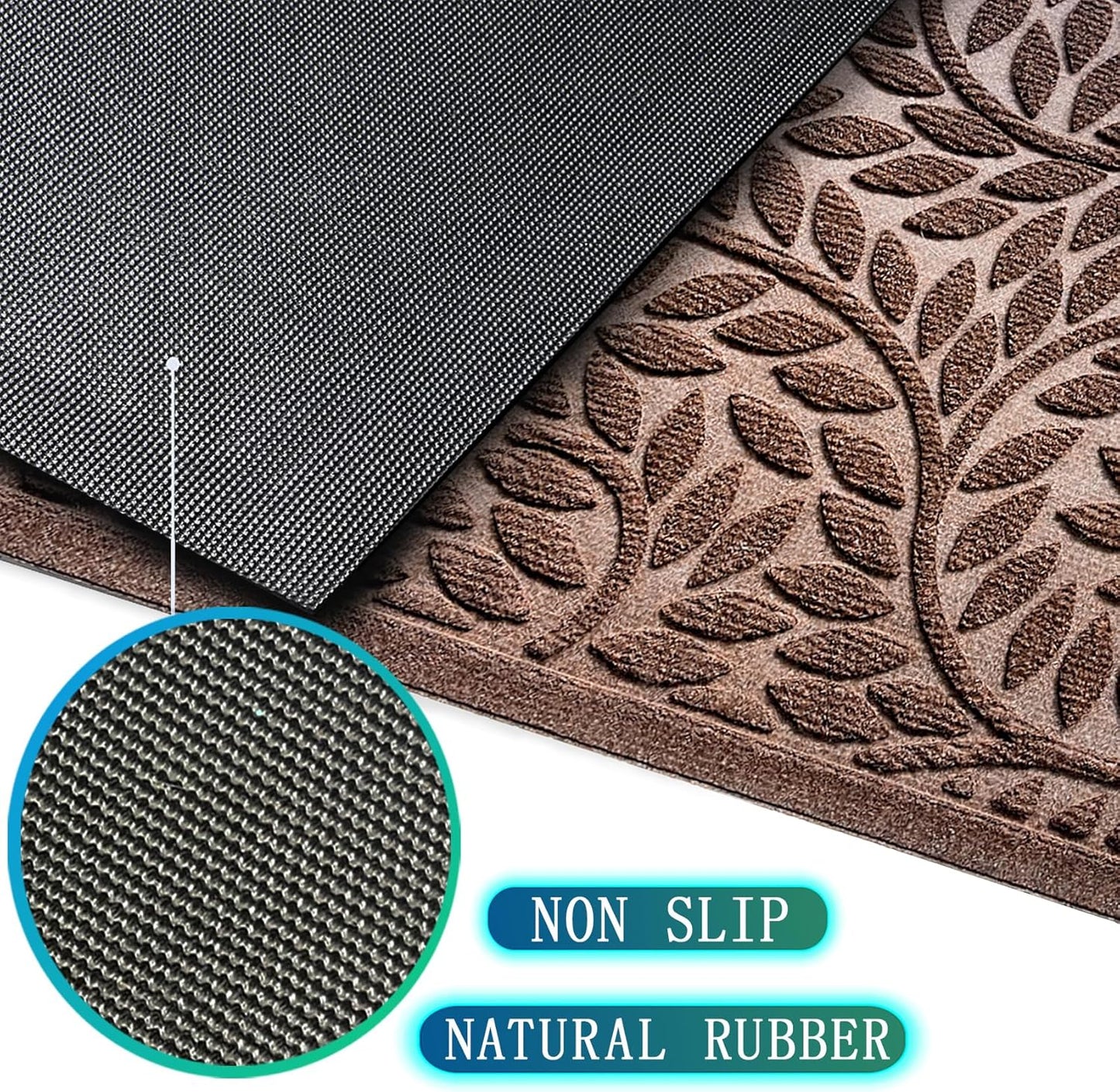 Bulijojo Front Door Mat Entrance,Durable Heavy Duty Welcome Mat,Thick Absorbent Natural Rubber Non Slip Mat,Sturdy Entryway Brown 17"x30"