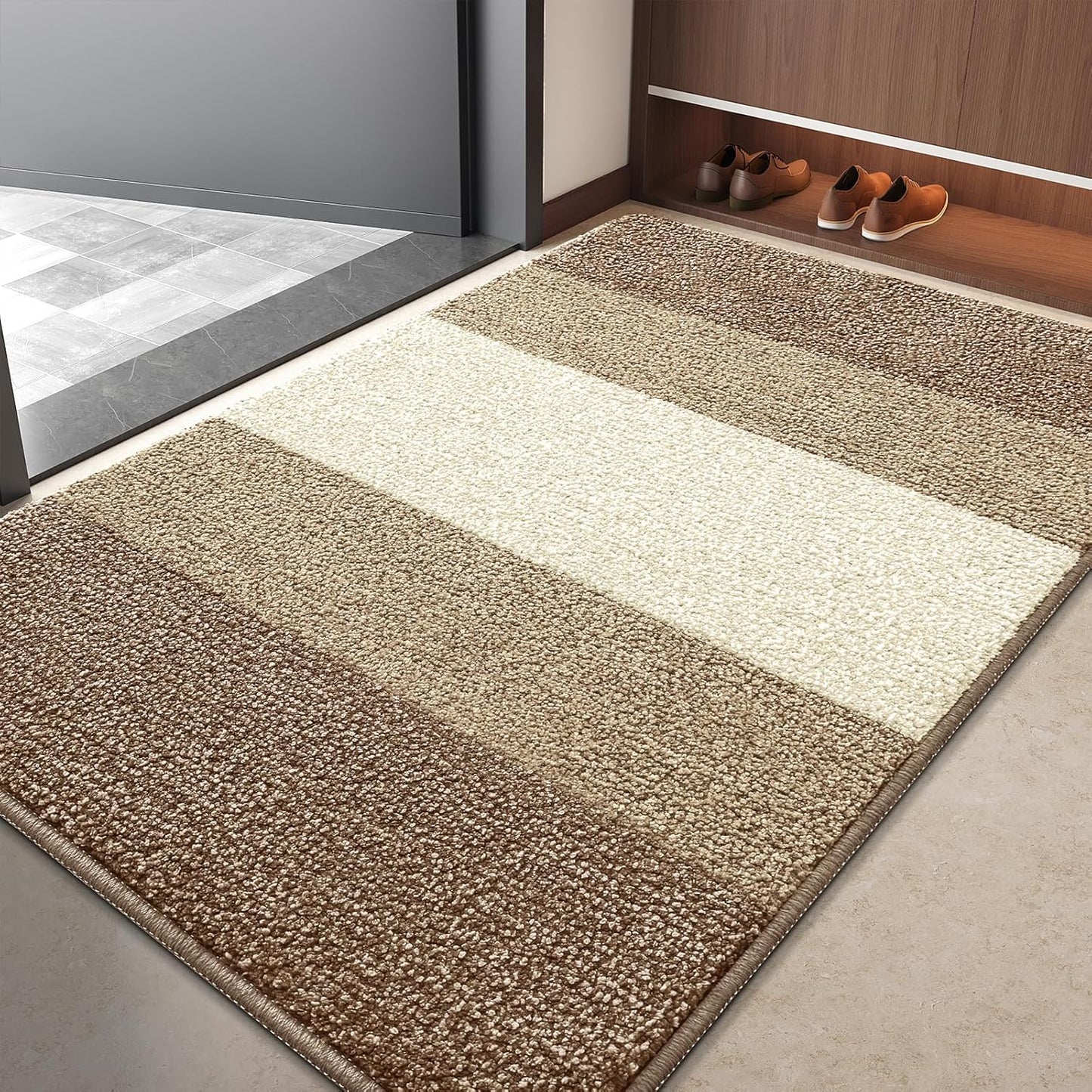 Kitinjoy Indoor Outdoor Door Mat, 32x20 Non-Slip Absorbent Dirt Trapper, Low-Profile Washable Inside Entrance Front Floor Mat, Sturdy Soft Entry Doormats for Entryway, Grey
