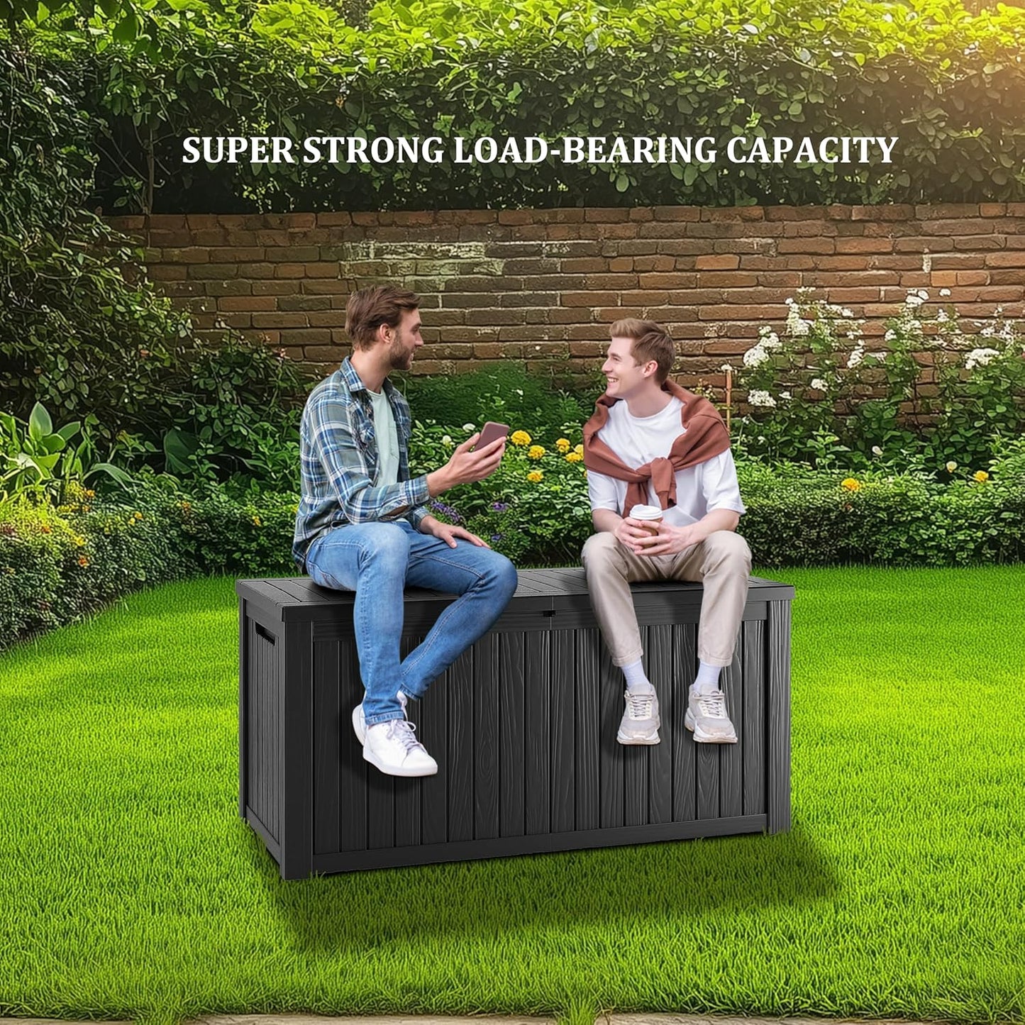 TARKARI 275 Gallon Resin Deck Box, Waterproof Outdoor Storage Box, Lockable for Patio Furniture, Garden Tools, Pool Accessories, UV-Resistant for All Weather Use, Black