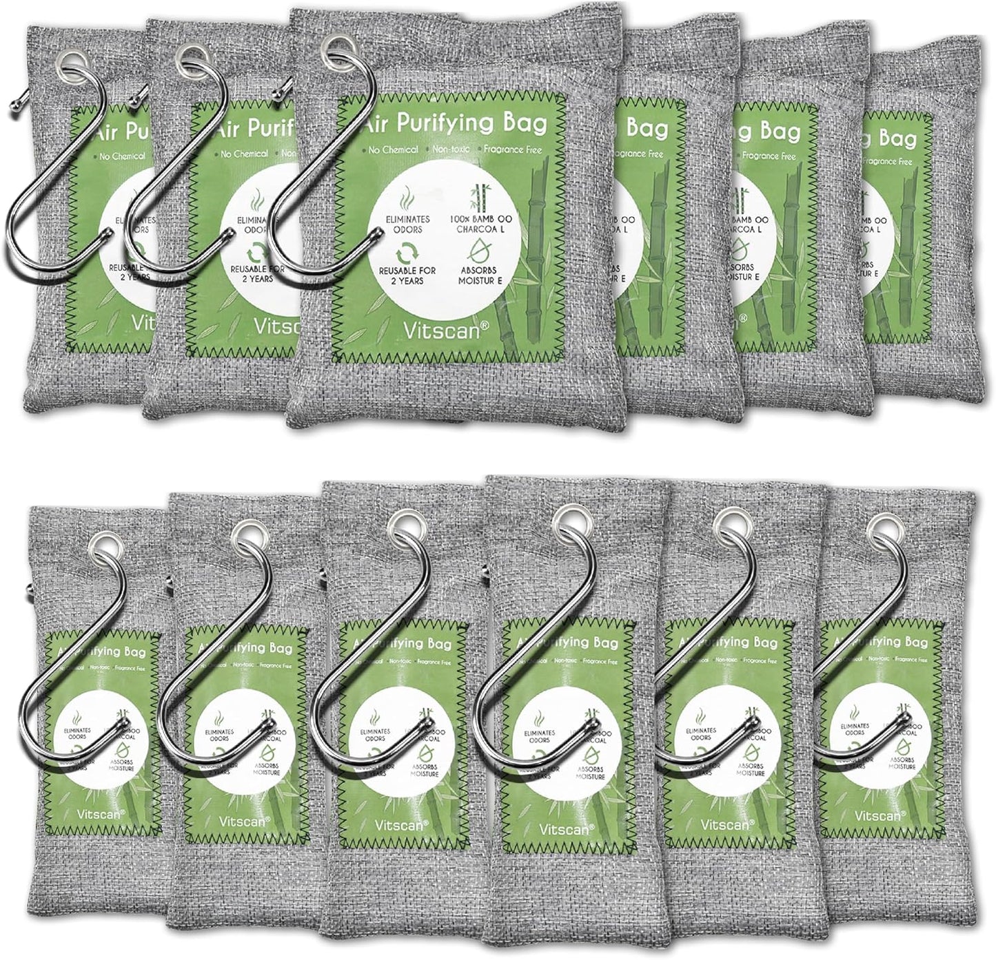 6 Pack Bamboo Charcoal Air Purifying Bag, Activated Charcoal Bags Odor Absorber, Moisture Absorber, Natural Car Air Freshener, Shoe Deodorizer, Odor Eliminators For Home, Pet, Closet