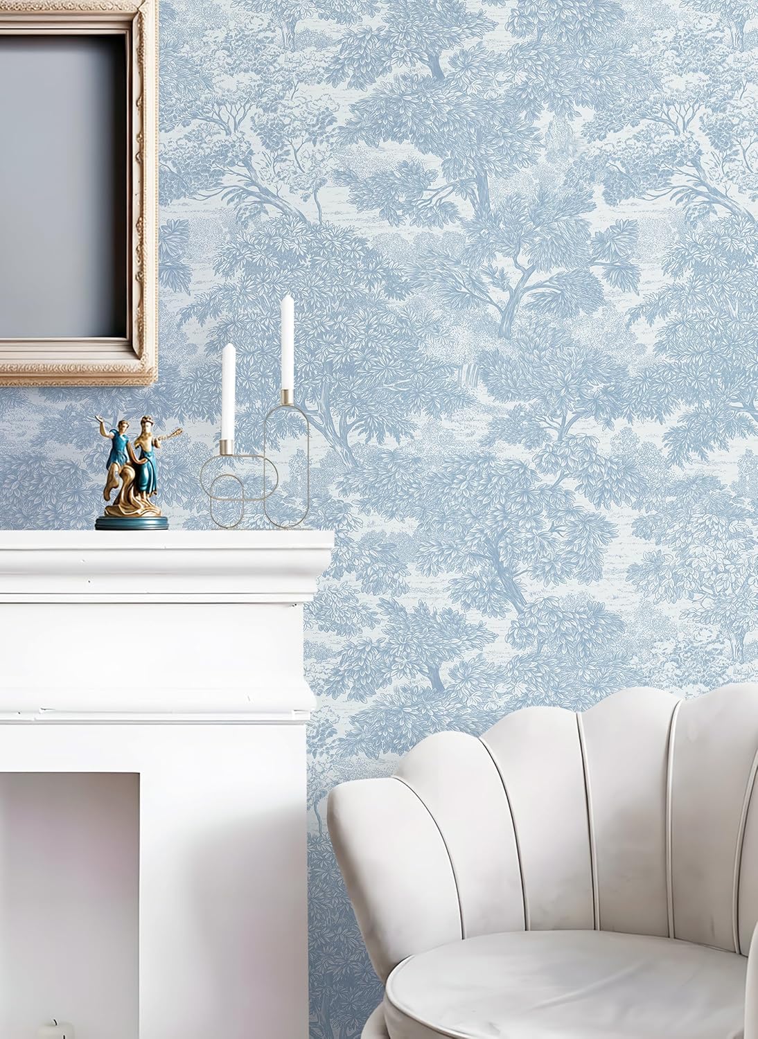 Safiyya Peel and Stick Wallpaper Beige Forest Contact Paper 17.3" x 118" Vintage Tree Wall Paper Renter Friendly Self Adhesive Removable Wallpaper for Bathroom Vinyl Off-White