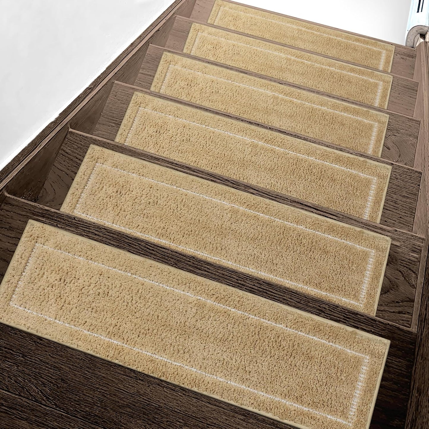 sarben Non Slip Stair Treads for Wooden Steps 15PCS - 8"x30" Indoor Safety Carpet, Edging Mats with TPE Adhesive Backing, Pet and Elderly Friendly Stair Rugs (Taupe) - Colors A