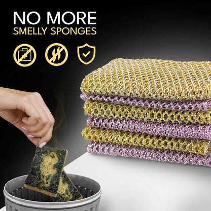 Non-Scratch Dish Scrubbers (6 Pcs) — Outlasts 7+ Sponges, Stays Odor-Free | Replace Smelly Kitchen Sponges | Non-Absorbent Mesh | Safe on Non-Stick, Cast Iron, Glass | Made in Korea Since 2012
