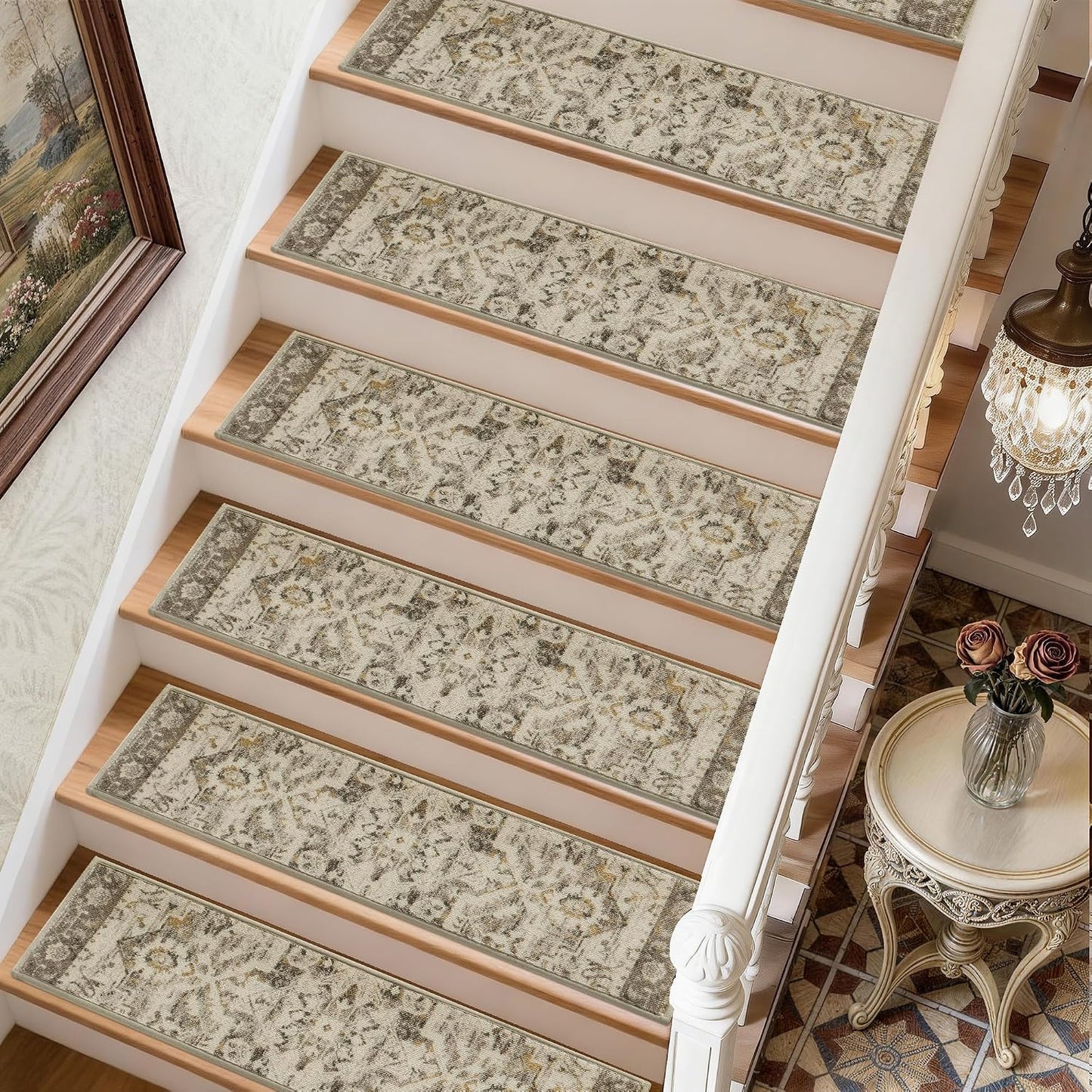 COSY HOMEER Stair Treads for Wooden Steps Non Slip Washable 8" X 30" 4pcs | Self Adhesive,Peel and Stick,Soft Carpet Stair Treads for Kids,Elder,Pet,Residue Free,Reusable Stair Runner,Multi-Surface Use