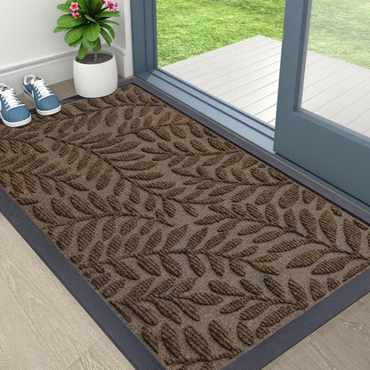 OLANLY Front Door Mat Outside Entrance 29.5x17, Absorbent, Heavy Duty Sturdy Natural Rubber Doormat Indoor Outdoor, Stain and Fade Resistant, Non-Slip Backing Low Profile Floor Mat for Entryway, Grey