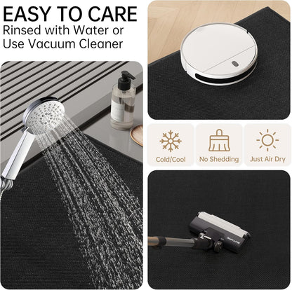 Mecko Bath Mat Rug, Rubber Non-Slip Quick Dry Absorbent Thin Bathroom Rugs Fit Under Door Bathroom Floor Mats-Shower Rug for in Front of Bathtub, Sink, Shower Room(Light Grey,16"x24")