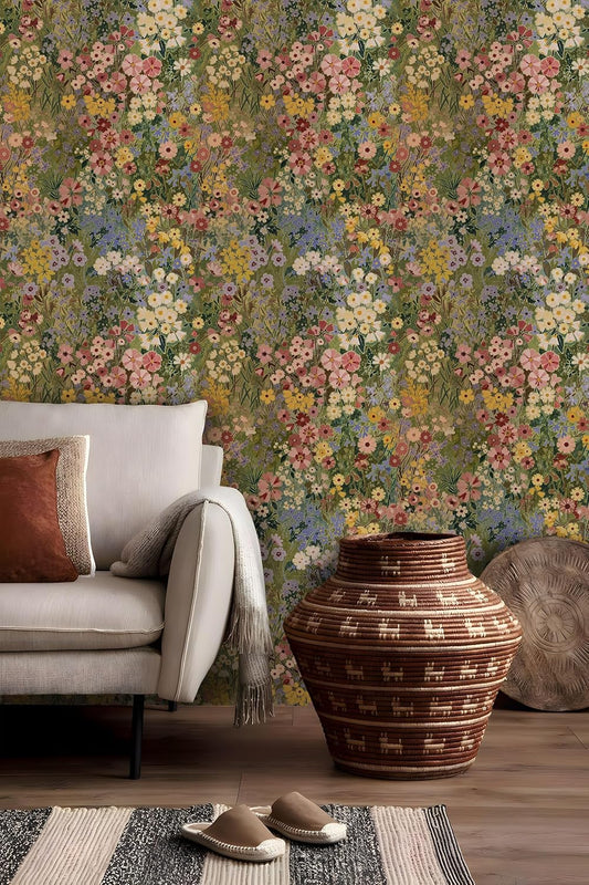Floral Wallpaper Peel and Stick Boho Wall Paper Removable Waterproof Green Petal Pattern Contact Paper for Bedroom, Bathroom, Home Wall 17.3" x 118"