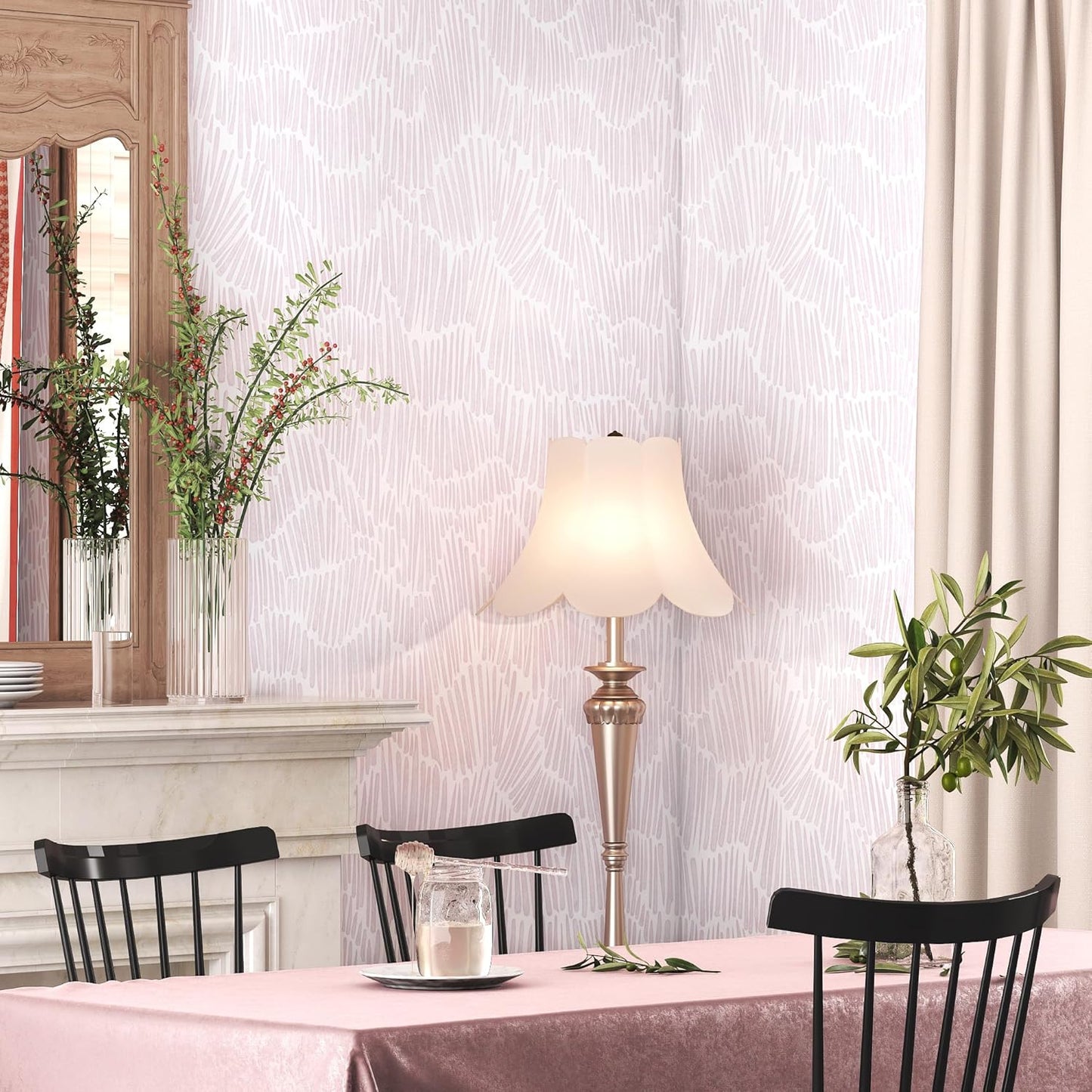 Theper Beige Wallpaper 17.3"×78.8" Modern Striped Peel and Stick Wallpaper Boho Removable Self Adhesive Wall Paper for Bedroom Waterproof White and Gold Contact Paper for Cabinets Vinyl