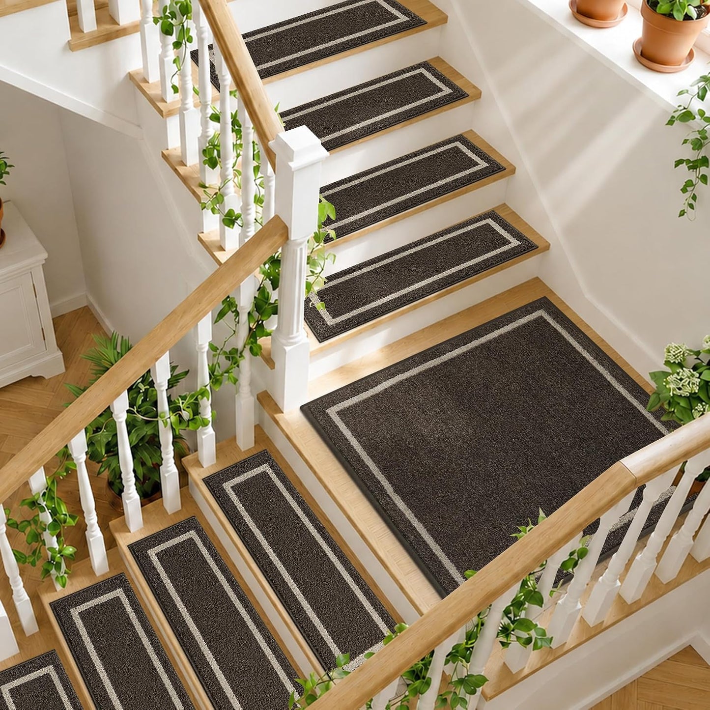 COSY HOMEER Soft Stair Treads Non-Slip Carpet Mat 28inX9in Indoor Stair Runners for Wooden Steps, Stair Rugs for Kids and Dogs, 100% Polyester TPE Backing 4pcs, Grey