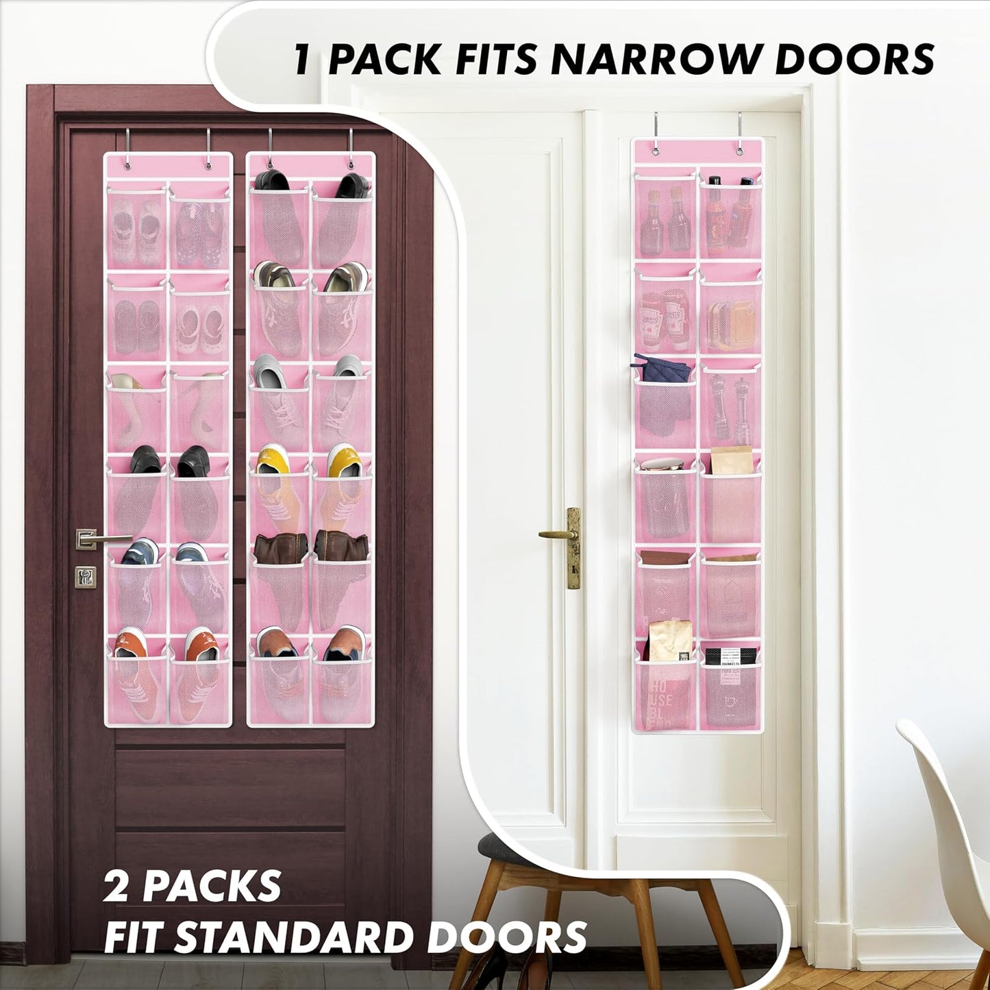 Simple Houseware 24 Pockets - 2PK 12 Large Pockets Over Door Hanging Shoe Organizer, Grey