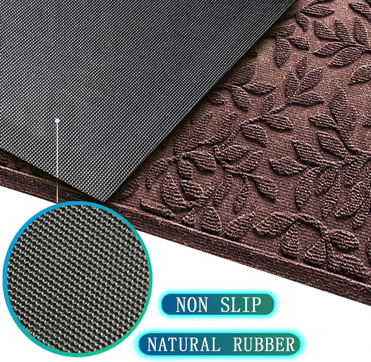Bulijojo Sturdy Front Entrance Doormats,Durable Heavy Duty Welcome Mat,Thick Absorbent Natural Rubber Non Slip Mat,Easy Clean Entryway Mat 17x30 Inch Leaves Green