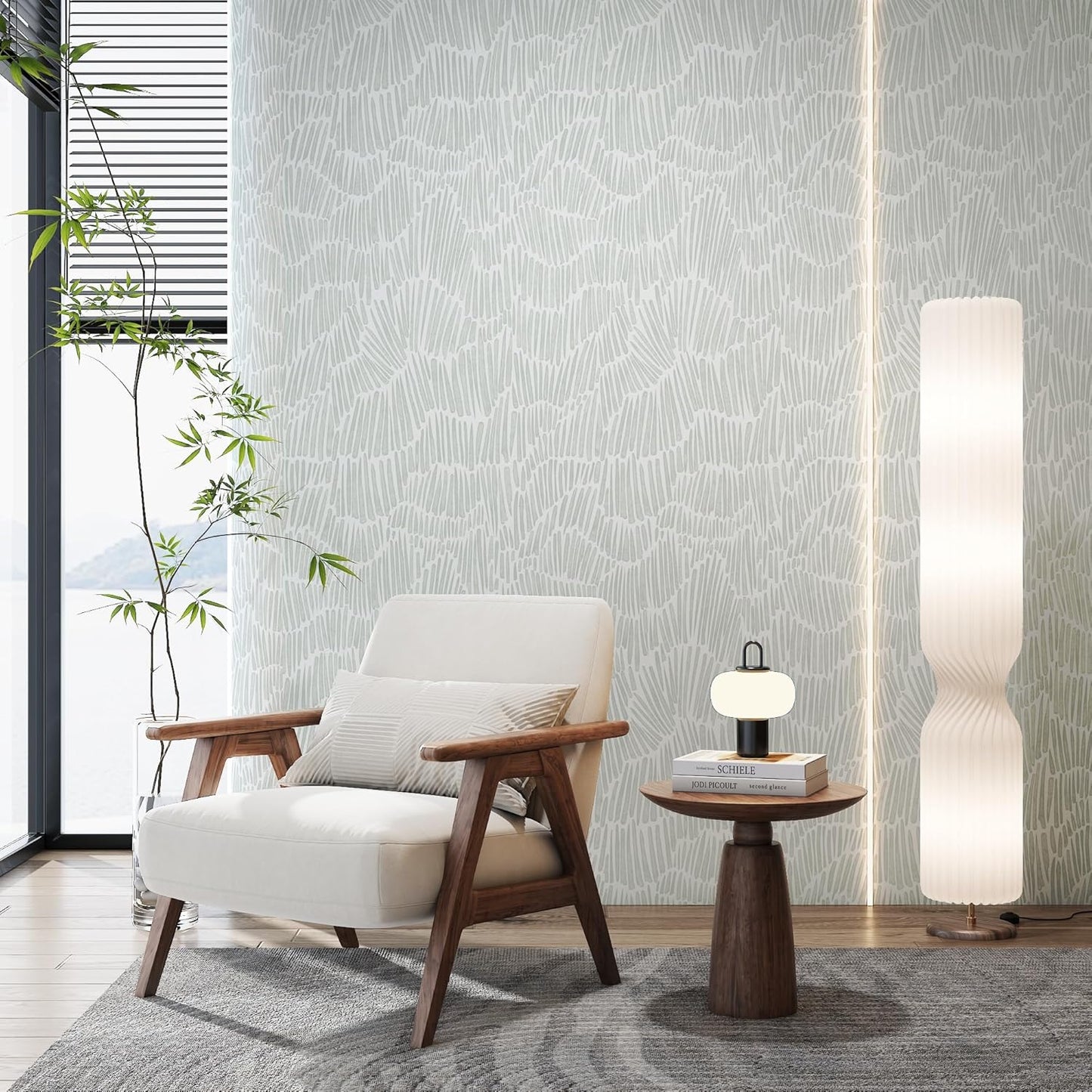 Theper Beige Wallpaper 17.3"×78.8" Modern Striped Peel and Stick Wallpaper Boho Removable Self Adhesive Wall Paper for Bedroom Waterproof White and Gold Contact Paper for Cabinets Vinyl