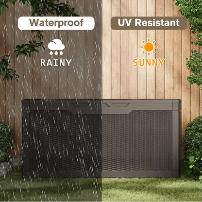 JUMMICO 31 Gallon Resin Deck Box Waterproof Indoor Outdoor Storage Boxes for Patio Furniture Cushions and Garden Tools (Brown)