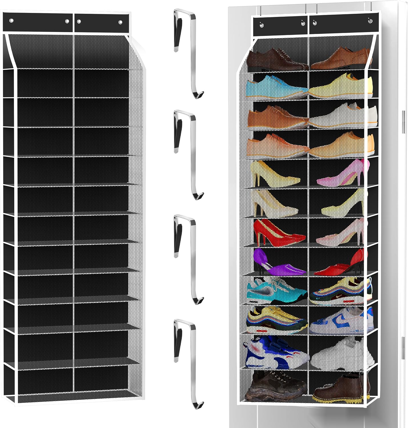 Kotkn 24-Pair Over Door Shoe Organizer for Family & Kids, Double Sided | Hanging Storage for Sneakers, Boots, Toys & Room Organization-Graphite Gray