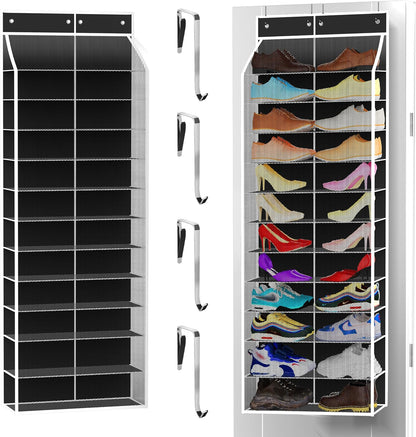 Kotkn 24-Pair Over Door Shoe Organizer for Family & Kids, Double Sided | Hanging Storage for Sneakers, Boots, Toys & Room Organization-Graphite Gray