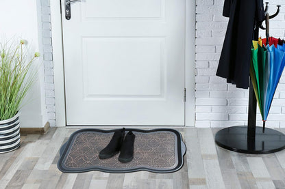 A1HC Heavy Duty Flexible and Durable 100% Rubber Hello Triangle Boot Trays Multi-Purpose for Shoes, Pets, Garden - Mudroom, Entryway, Garage and Scraper Doormat 21.6" X 21.6"