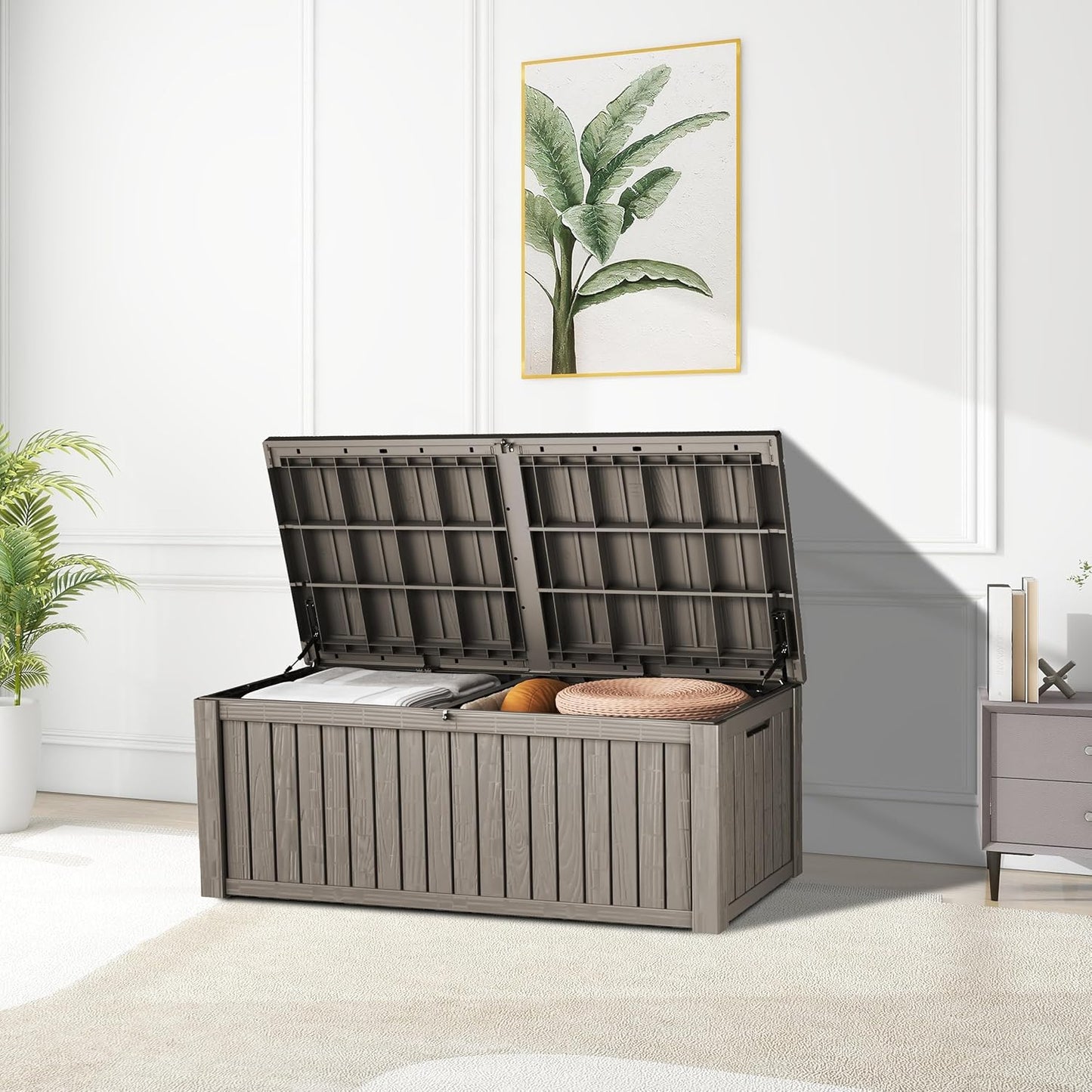 Outdoor Storage Box 325GAL Waterproof Resin Deck Box,Pool Accessories Supplies，UV-Resistant Lockable Package Delivery Bin for Garden Tools,Large Patio Outside Cushions,Chest,Furniture,Black