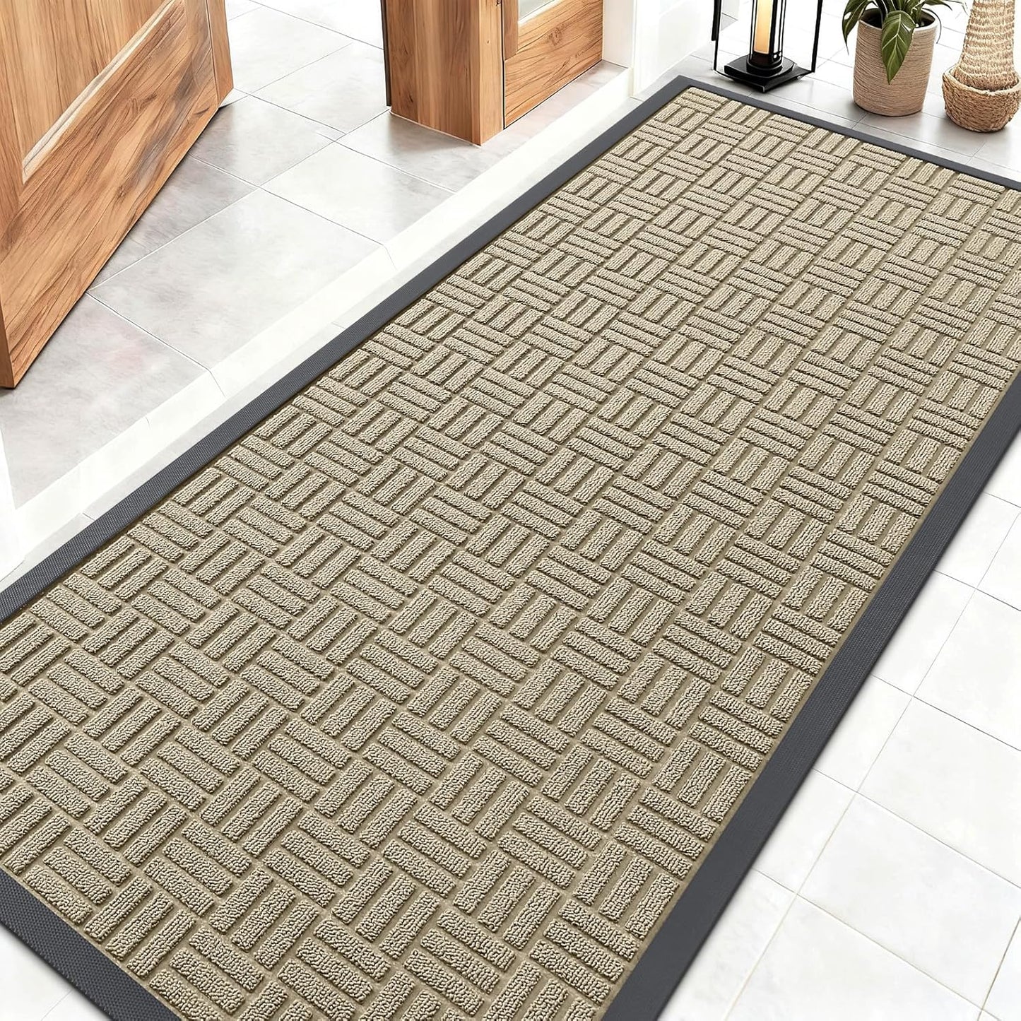 OLANLY Front Door Mat Outside Entrance 29.5x17, Absorbent, Heavy Duty Sturdy Natural Rubber Doormat Indoor Outdoor, Stain and Fade Resistant, Non-Slip Backing Low Profile Floor Mat for Entryway, Grey