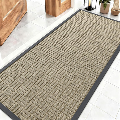 OLANLY Front Door Mat Outside Entrance 29.5x17, Absorbent, Heavy Duty Sturdy Natural Rubber Doormat Indoor Outdoor, Stain and Fade Resistant, Non-Slip Backing Low Profile Floor Mat for Entryway, Grey