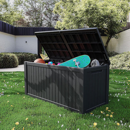 200 Gallon Outdoor Storage Box Waterproof Lockable Resin Deck Box Large, Black