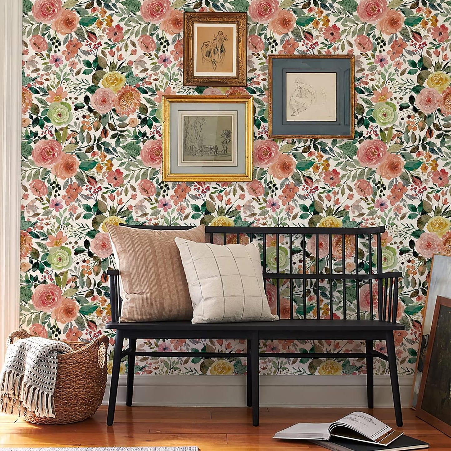 Simon&Siff Floral Peel and Stick Wallpaper, 17.3" x 120" Self Adhesive Wallpaper Boho Flower Kitchen Cabinets Furniture Decorative Renter Friendly Wall Paper
