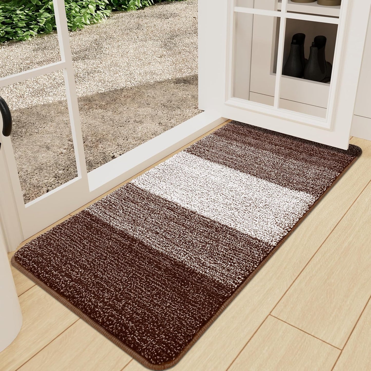 Kitinjoy Indoor Outdoor Door Mat, 32x20 Non-Slip Absorbent Dirt Trapper, Low-Profile Washable Inside Entrance Front Floor Mat, Sturdy Soft Entry Doormats for Entryway, Grey