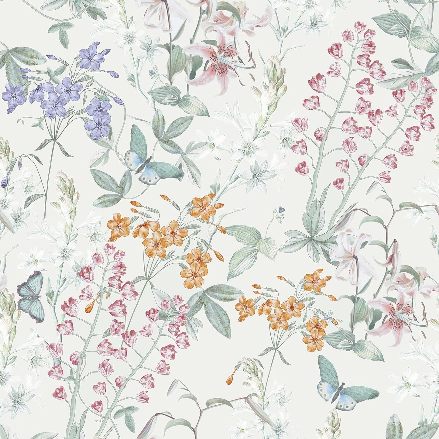 Dimoon 17.3''x78.7'' Vintage Peel and Stick Wallpaper Boho Beige Neutral Contact Paper White Floral Bird Wallpaper Removable Botanical Renter Friendly Modern Wall Paper Bedroom Bathroom Vinyl Roll
