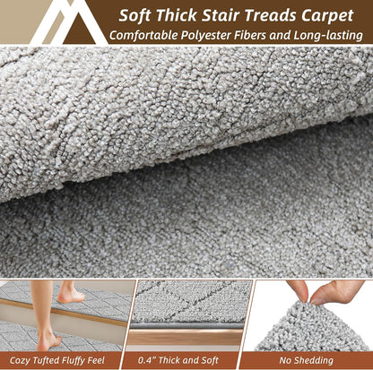 COSY HOMEER Edging Stair Treads Non-Slip Carpet Mat 28inX9in Indoor Stair Runners for Wooden Steps, Edging Stair Rugs for Kids and Dogs, 100% Polyester TPE Backing(4pc, Beige)