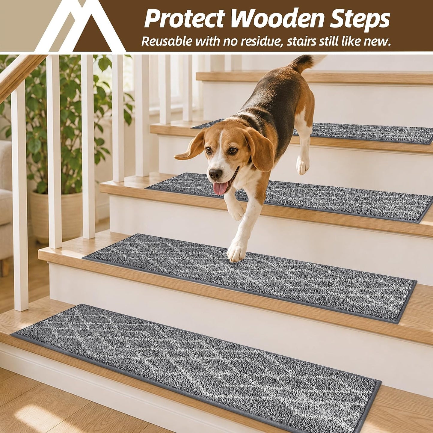 COSY HOMEER Soft Stair Treads Non-Slip Carpet Mat 28inX9in Indoor Stair Runners for Wooden Steps,Stair Rugs for Kids and Dogs, 100% Polyester TPE Backing 7pcs,Black,Rhombus