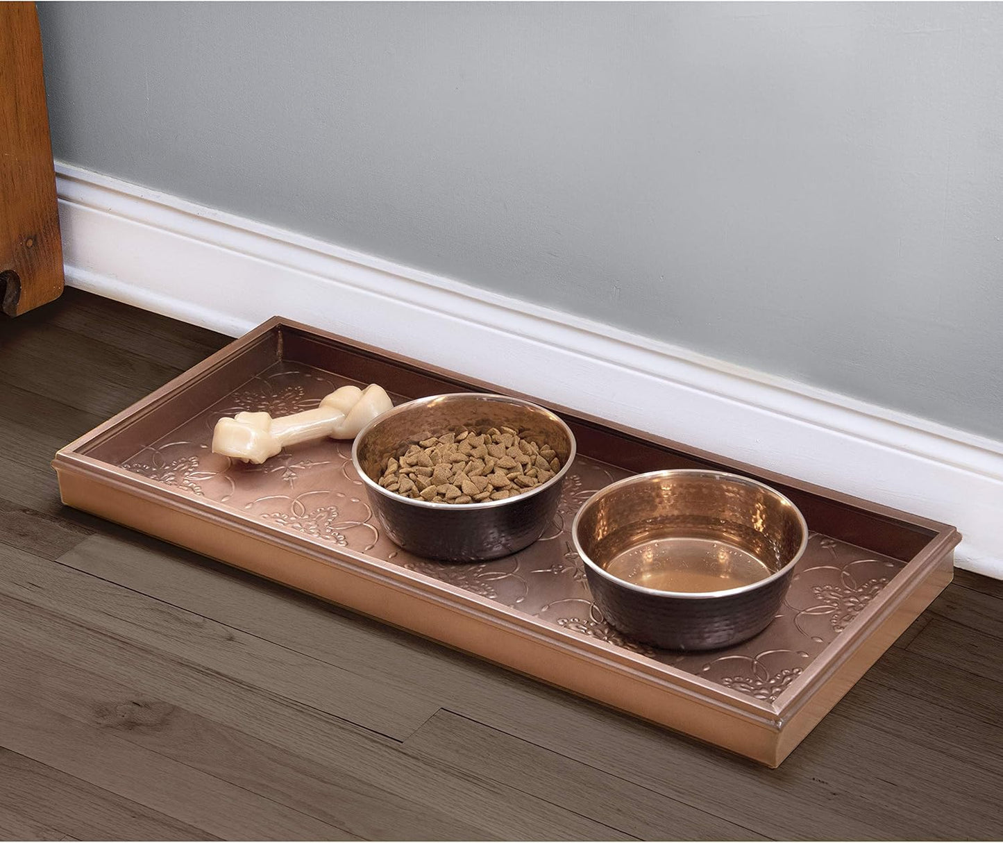 Good Directions Medium Boot Tray, Double Circles Multi-Purpose All Weather Decorative Tray, Shoes, Plants, Pet Bowls, 30x13x2 Inch, Dark Zinc Gray Steel