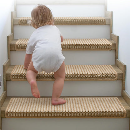 Brakki Bullnose Carpet Stair Treads, Non Slip Stair Treads for Wooden Steps Indoor, Stair Runner, Soft Stair Rugs, Edging Stair Protectors, Washable, 29.5"x9.5"x1.5" 14pcs, Beige