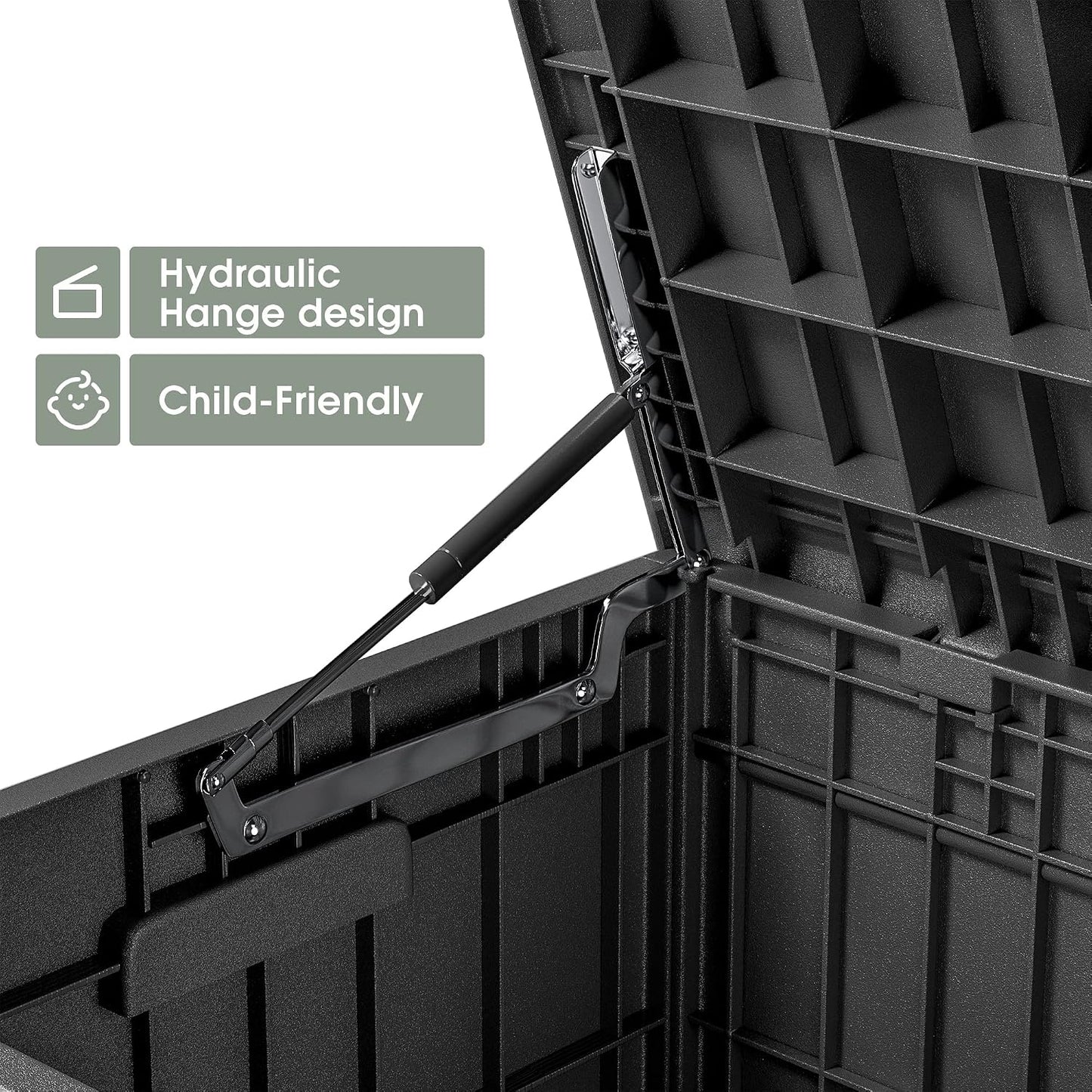 Greesum 110 Gallon Outdoor Storage Box with Lockable Lid, All-Weather for Patio Furniture, Pool Supplies & Garden Tools, Waterproof, UV-Resistant Large Deck Box, Dark Black