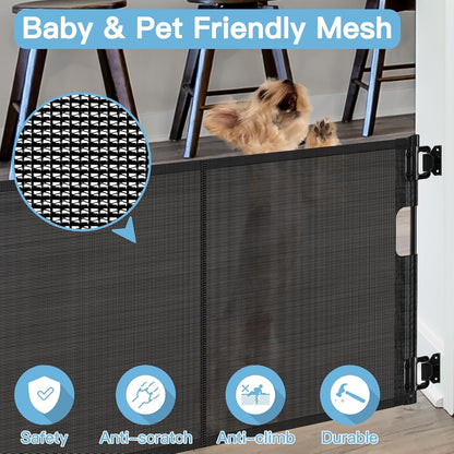 Short Dog Gate 0"-39" Wide Narrow Baby Gate 24” Tall Retractable Short Pet Gate to Step Over Short Baby Gate for Doorway, Low Pet Gate Indoor Doggie Gates Mesh Puppy Gate for Stairs, Black