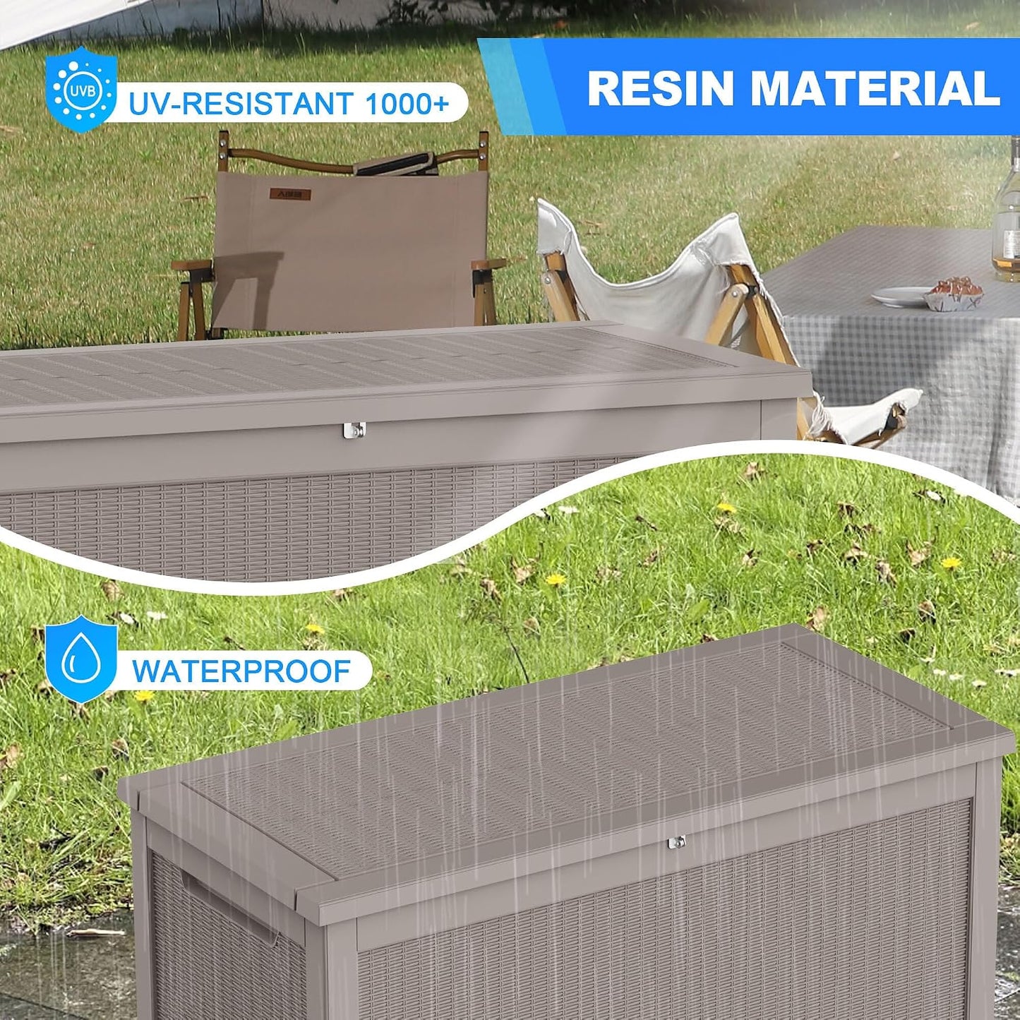 Outdoor Storage Box 325GAL Waterproof Resin Deck Box,Pool Accessories Supplies，UV-Resistant Lockable Package Delivery Bin for Garden Tools,Large Patio Outside Cushions,Chest,Furniture,Black