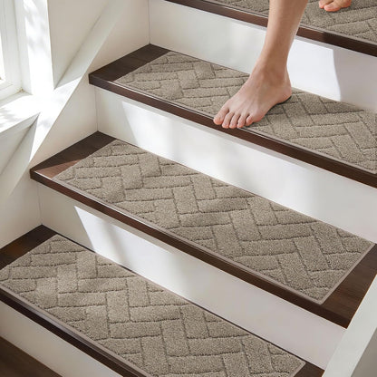 BEQHAUSE Stair Treads for Wooden Steps 28inX9in, Non Slip Carpet Stair Treads Indoor Stair Runners Machine Washable, Soft Stair Rugs Mat Surface Polyester TPE Backing, 4pcs, Charcoal
